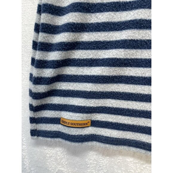 Simply Southern Womens L Sweater Top Gray Blue Striped Button Fleece Sweater - Picture 4 of 9
